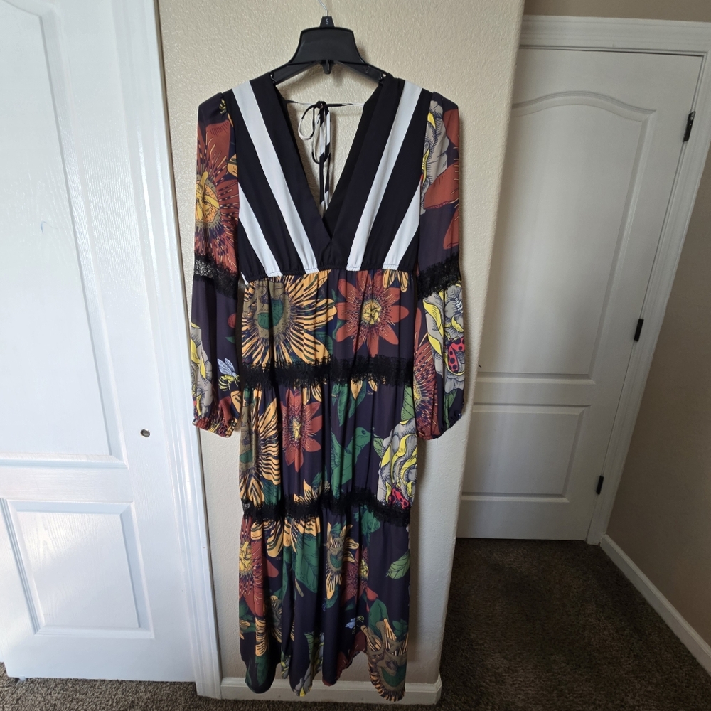 Frida Khalo Floral Plunge Neck Dress